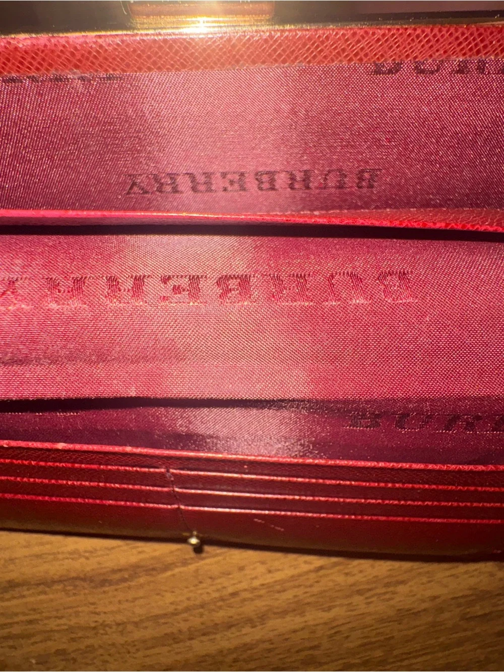 Burberry Beige Nova Check Card Holder with Burgundy Trim